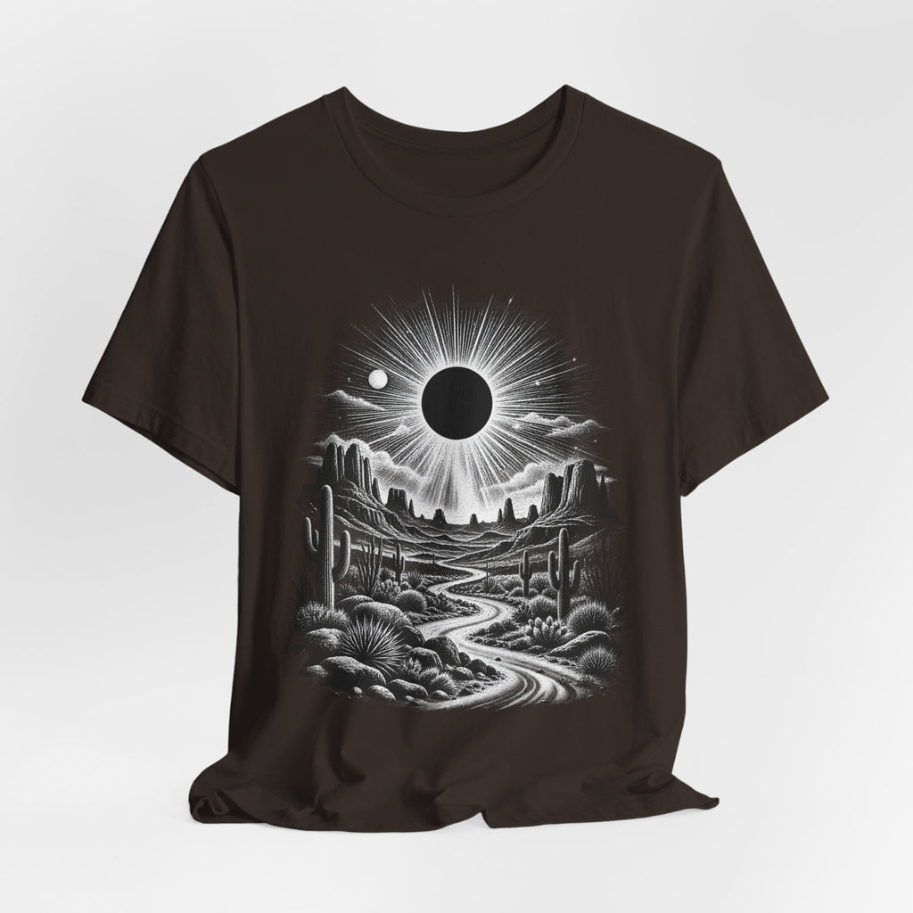 Desert Solar Eclipse T-Shirt in Black Heather - Southwest desert solar eclipse celestial graphic tee, Barely Outdoorsy