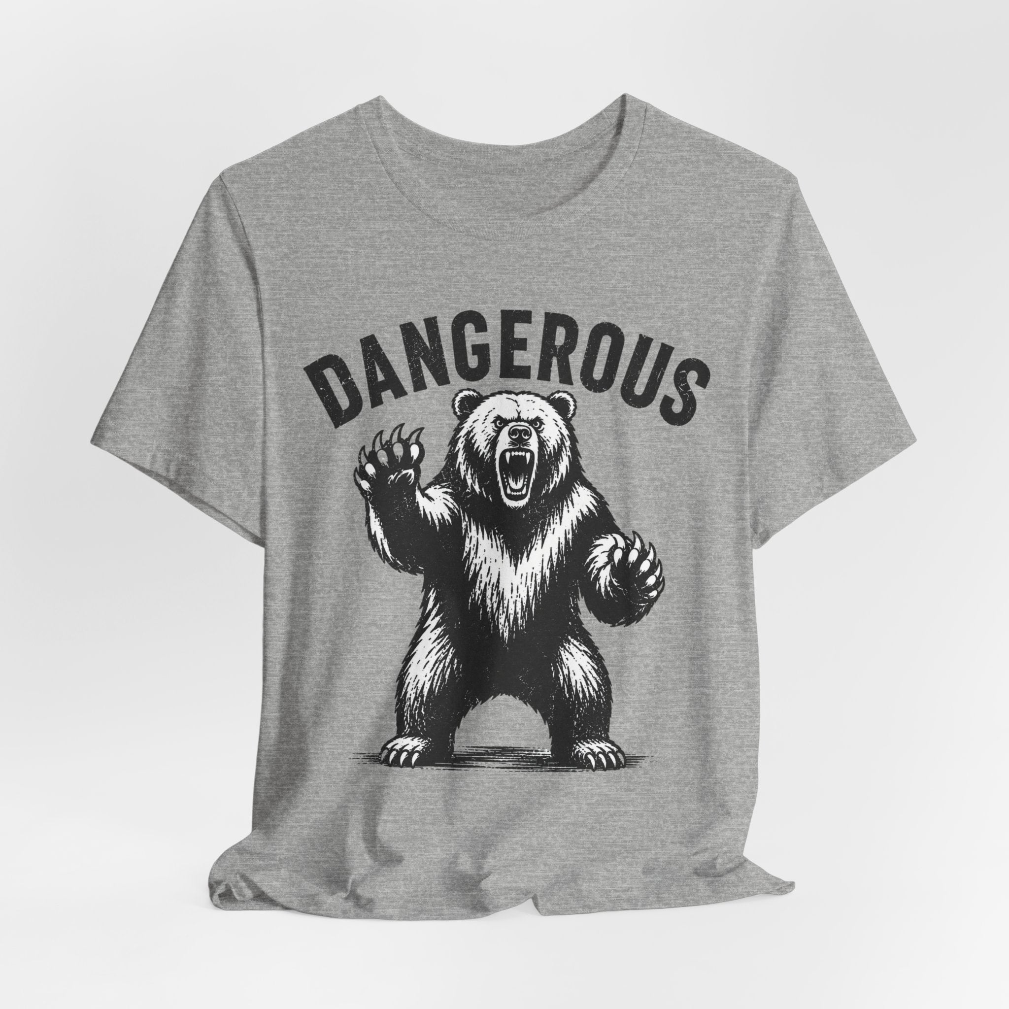 Dangerous Bear Funny Grizzly T-Shirt in Athletic Heather - bold vintage park sign grizzly graphic tee, Barely Outdoorsy Bella Canvas 3001