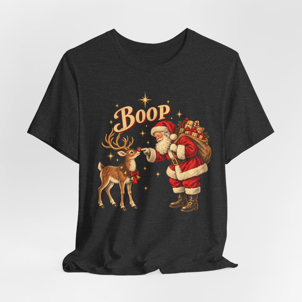 Santa Boop Reindeer Christmas T-Shirt in Heather Clay - funny Santa boop reindeer Christmas holiday graphic tee, Barely Outdoorsy