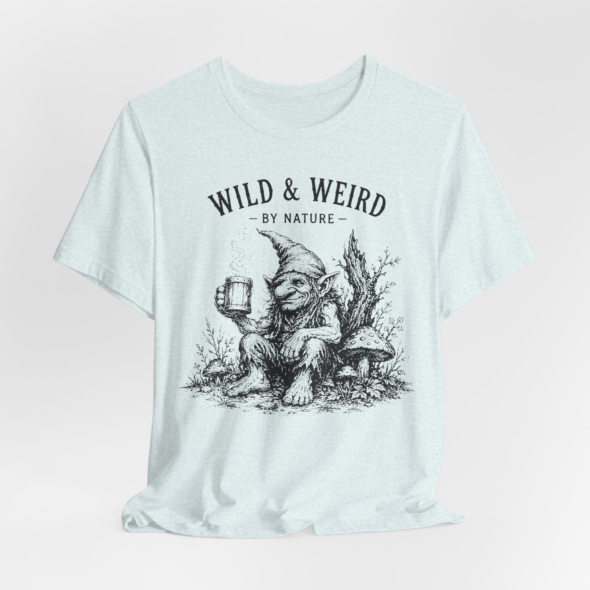 Wild and Weird By Nature Tee in Heather Peach - retro raccoon coffee nature humor shirt, Barely Outdoorsy Bella Canvas 3001