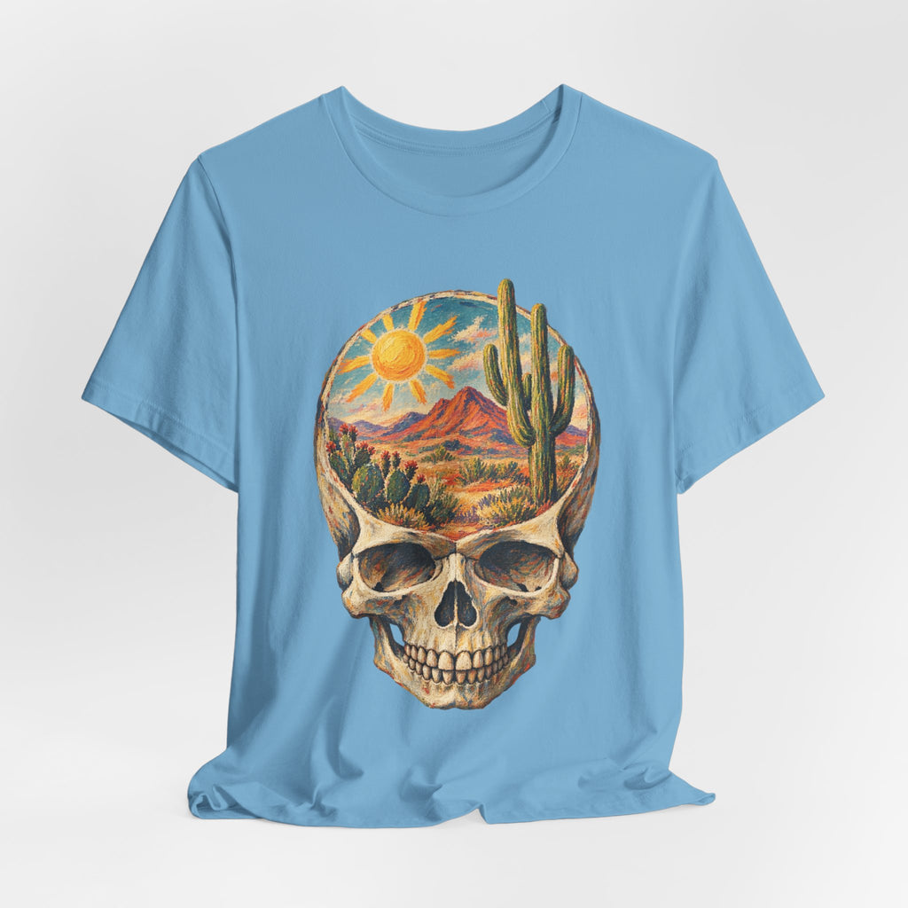 Desert State of Mind Skull T-Shirt in Ocean Blue - dark Southwest desert skull state of mind graphic tee, Barely Outdoorsy