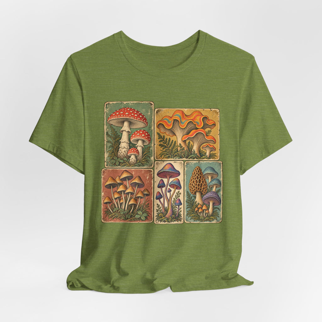 Favorite Mushroom Cards T-Shirt in Heather Columbia Blue - goblincore psychedelic mushroom card deck fungi graphic tee, Barely Outdoorsy