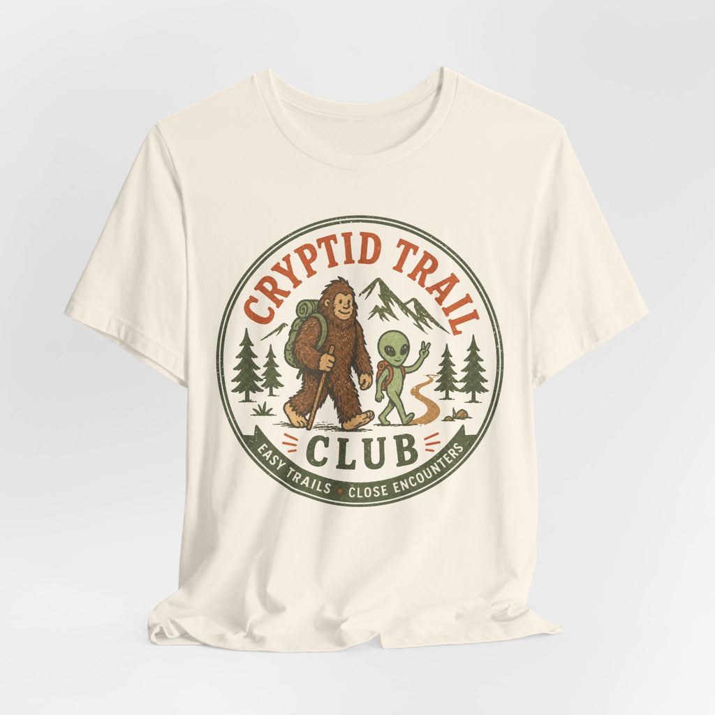 Cryptid Trail Club t-shirt Bigfoot alien hiking graphic tee BarelyOutdoorsy