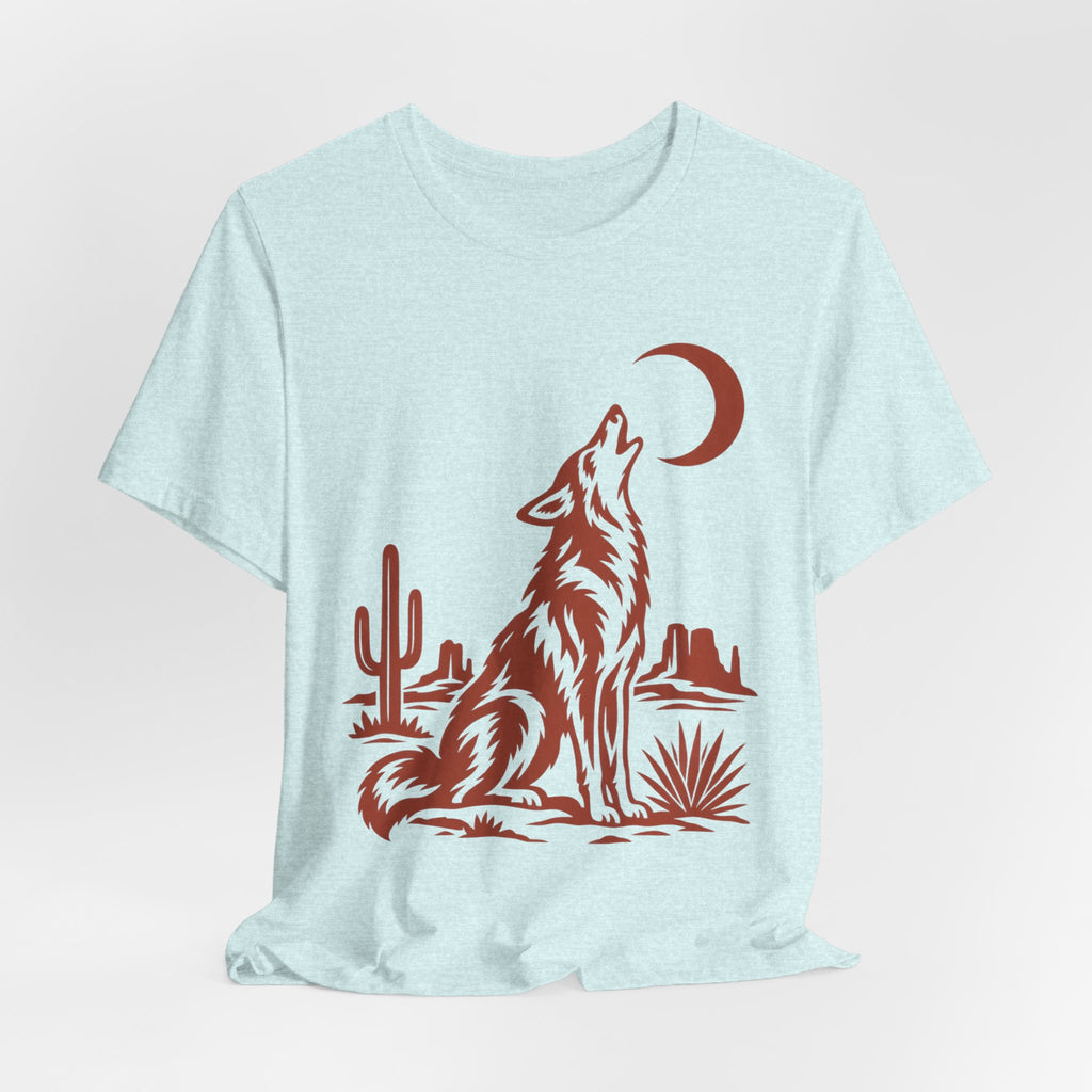 Coyote Moon Silhouette T-Shirt in Athletic Heather - bold coyote howling moon silhouette graphic tee, Barely Outdoorsy Bella Canvas 3001