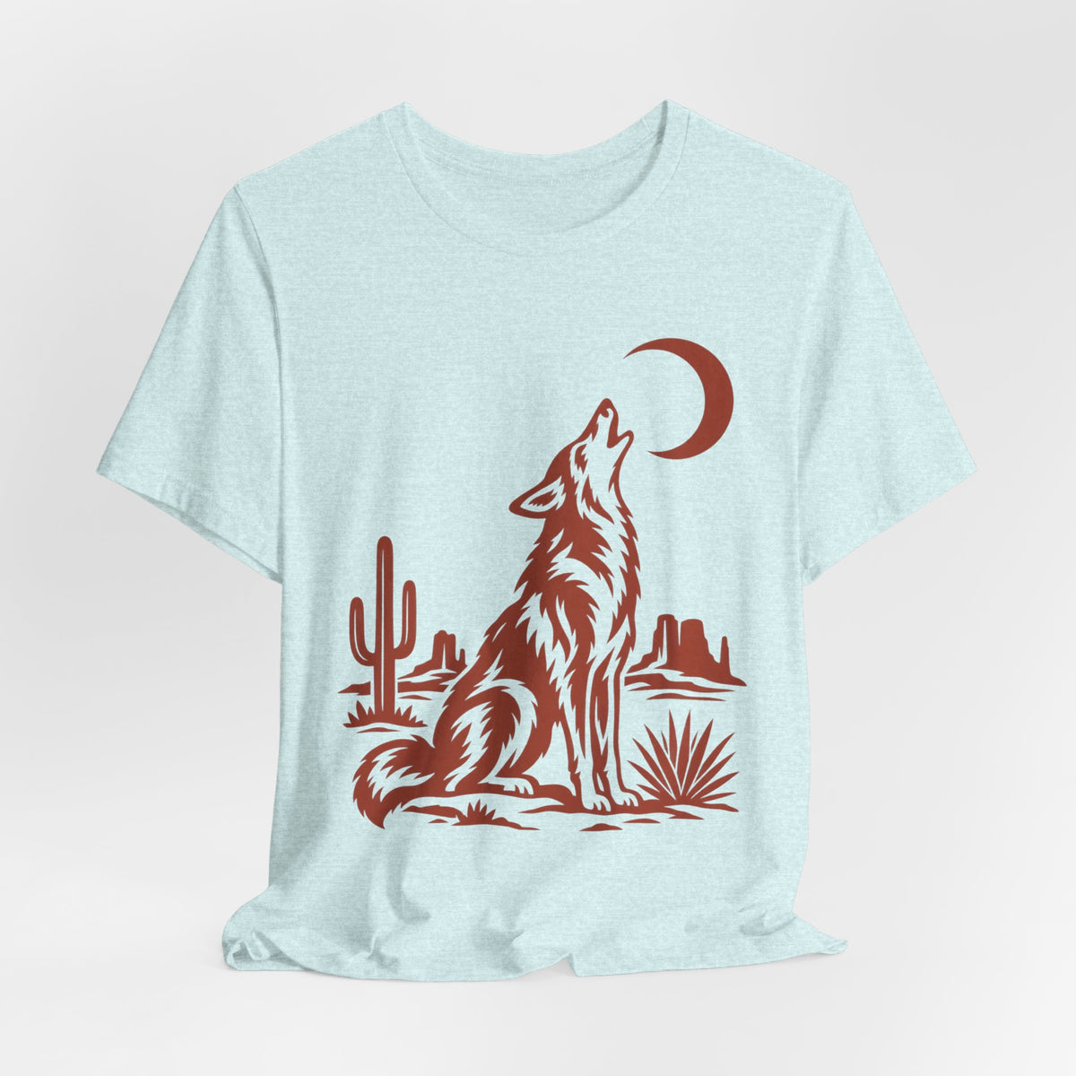 Coyote Moon Silhouette T-Shirt in Athletic Heather - bold coyote howling moon silhouette graphic tee, Barely Outdoorsy Bella Canvas 3001