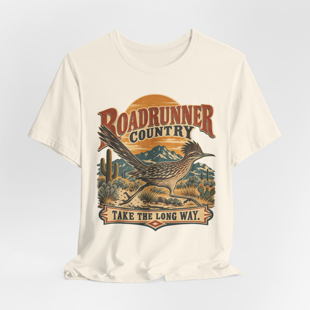 Roadrunner Country T-Shirt in Heather Peach - retro Southwest roadrunner graphic tee, Barely Outdoorsy