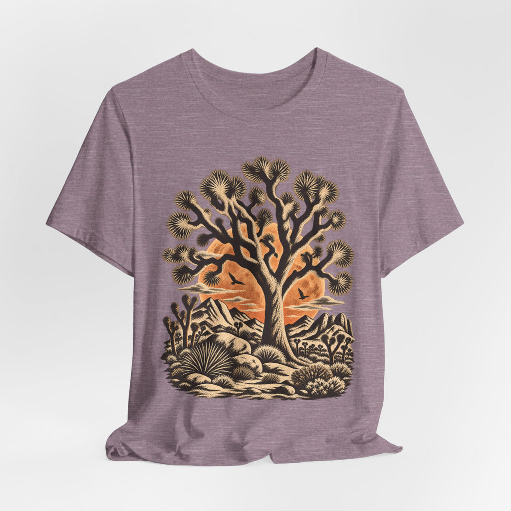 Joshua Tree Desert Sunset T-Shirt in Black Heather - California desert Joshua tree graphic tee, Barely Outdoorsy