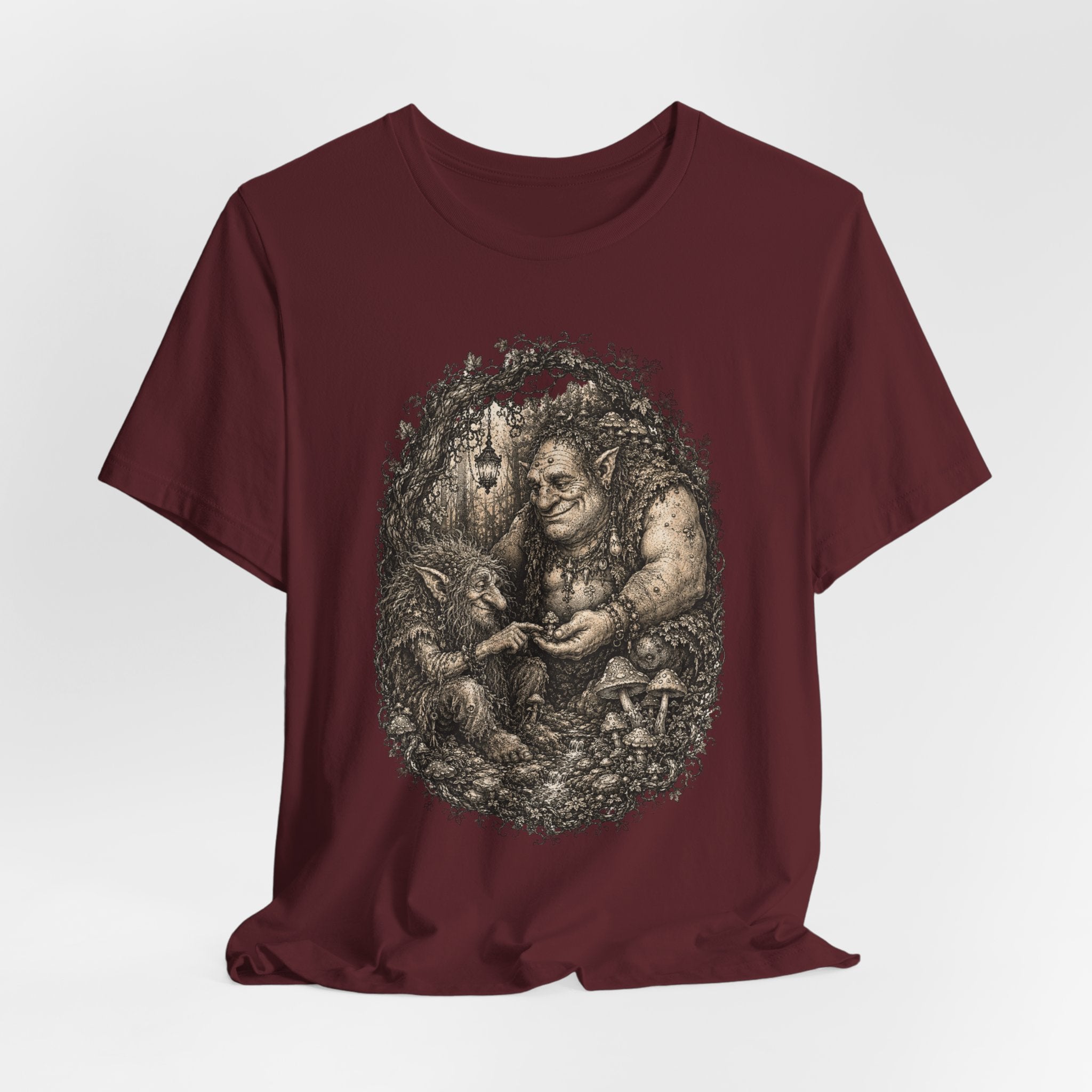 Forest Trolls T-Shirt in Heather Ice Blue - charming goblincore troll graphic tee, Barely Outdoorsy