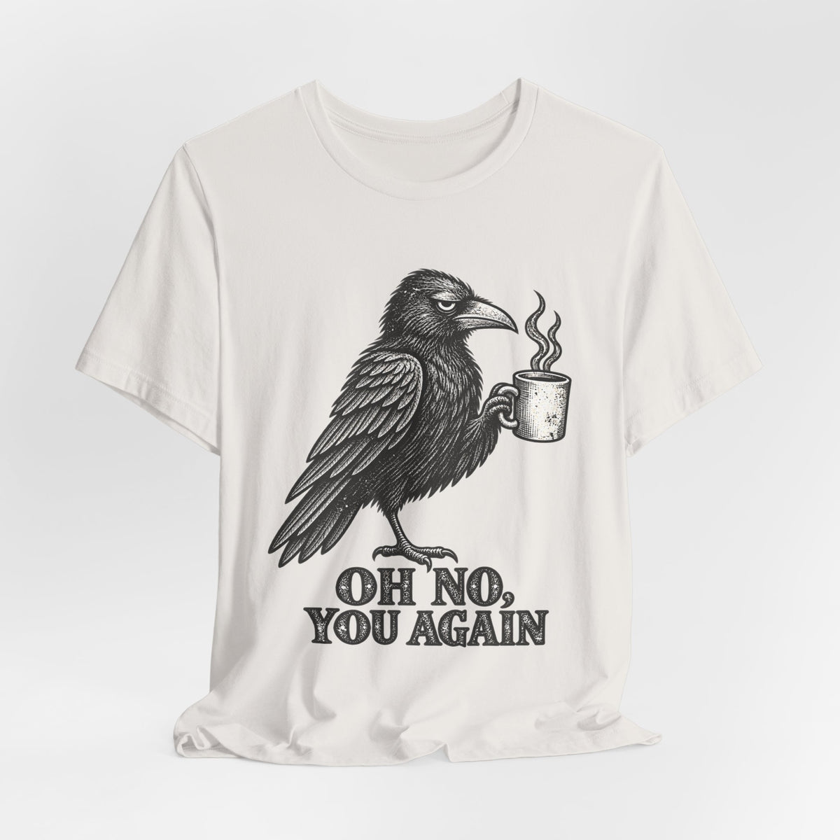 Oh No You Again Crow T-Shirt in Heather Green - funny crow wildlife humor graphic tee, Barely Outdoorsy Bella Canvas 3001