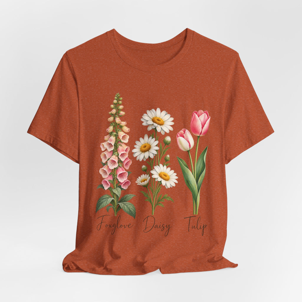 FDT Foxglove Daisy Tulip T-Shirt in Heather Purple - funny botanical wildflower FDT foxglove daisy tulip graphic tee, Barely Outdoorsy
