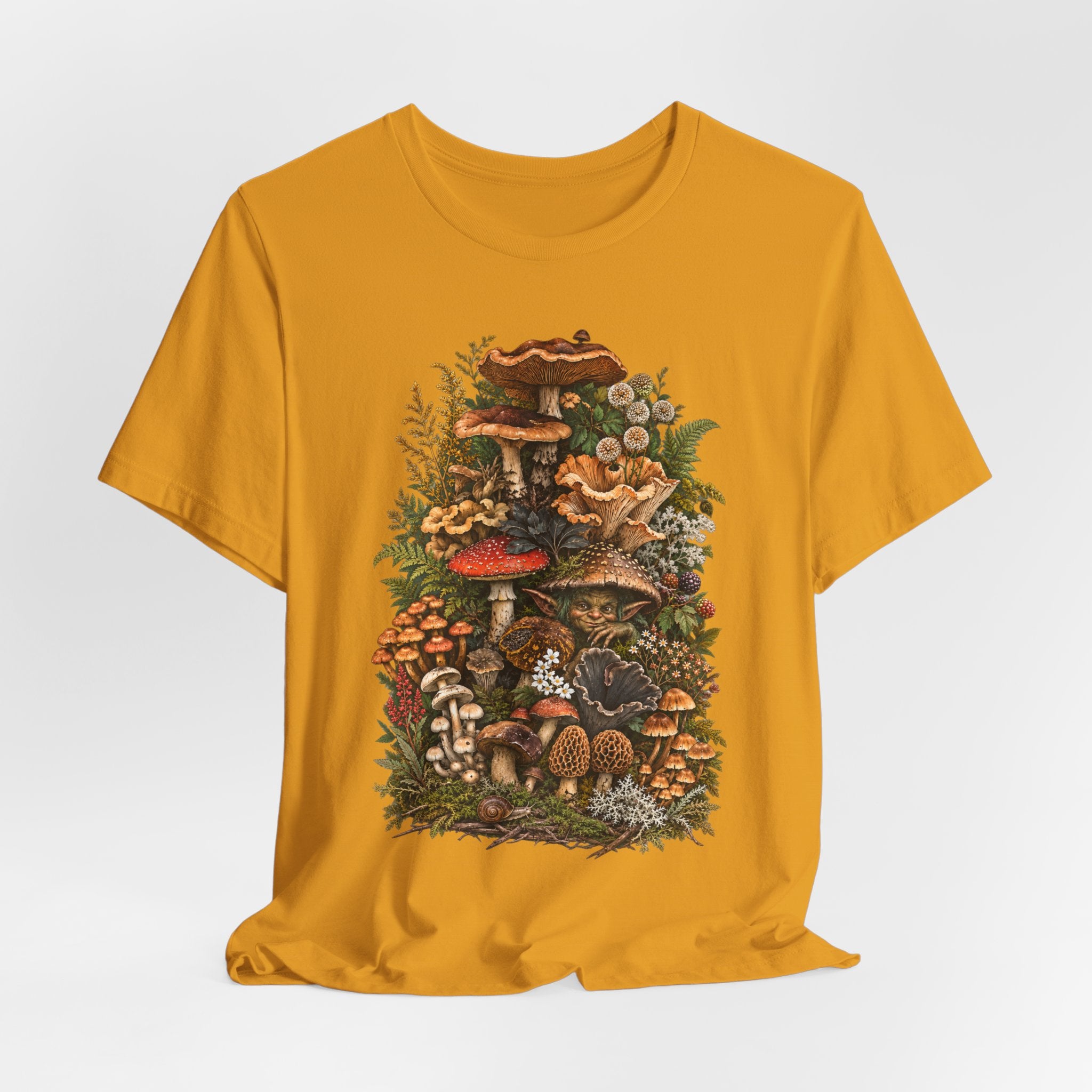 Mushroom Goblin Botanical Forager Tee in Maroon - funny goblin mushroom forager shirt, Barely Outdoorsy