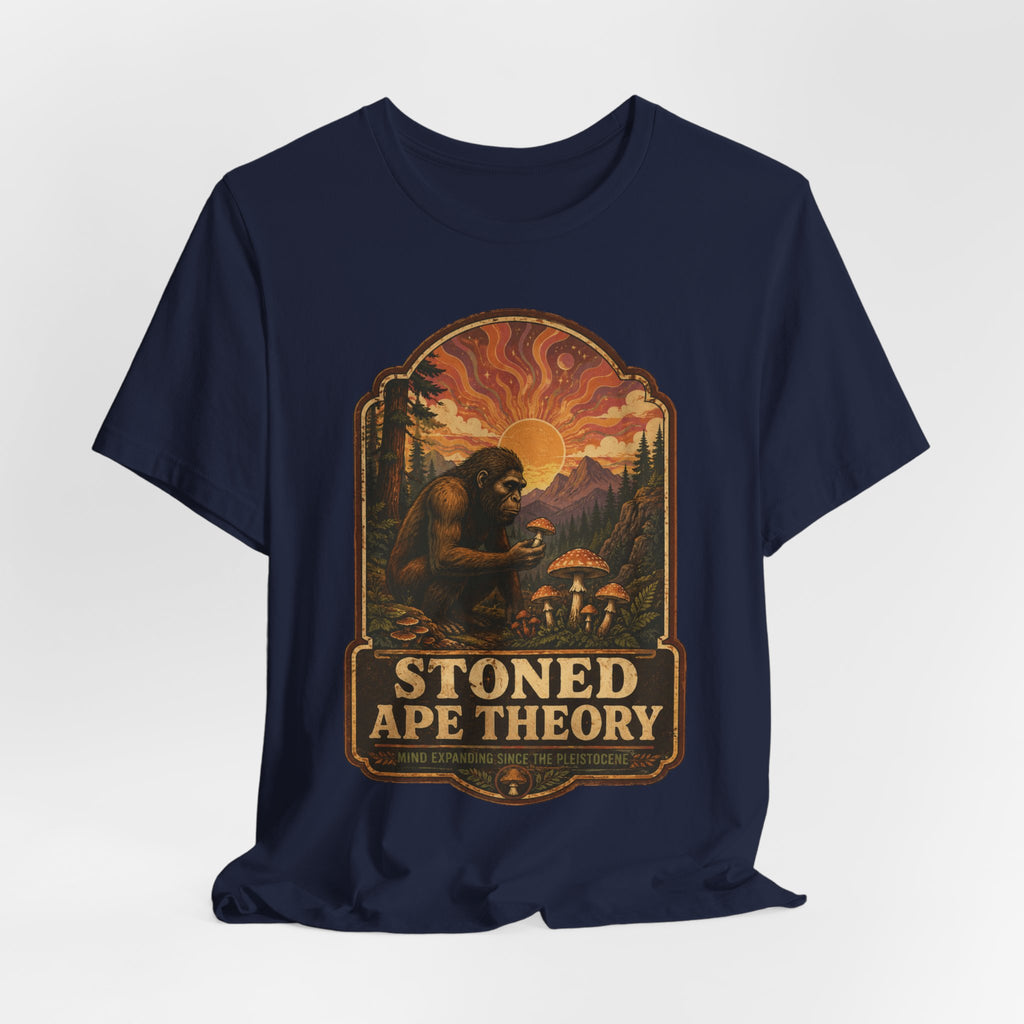 Stoned Ape Theory Tee in Mauve - funny mushroom evolution ape theory shirt, Barely Outdoorsy