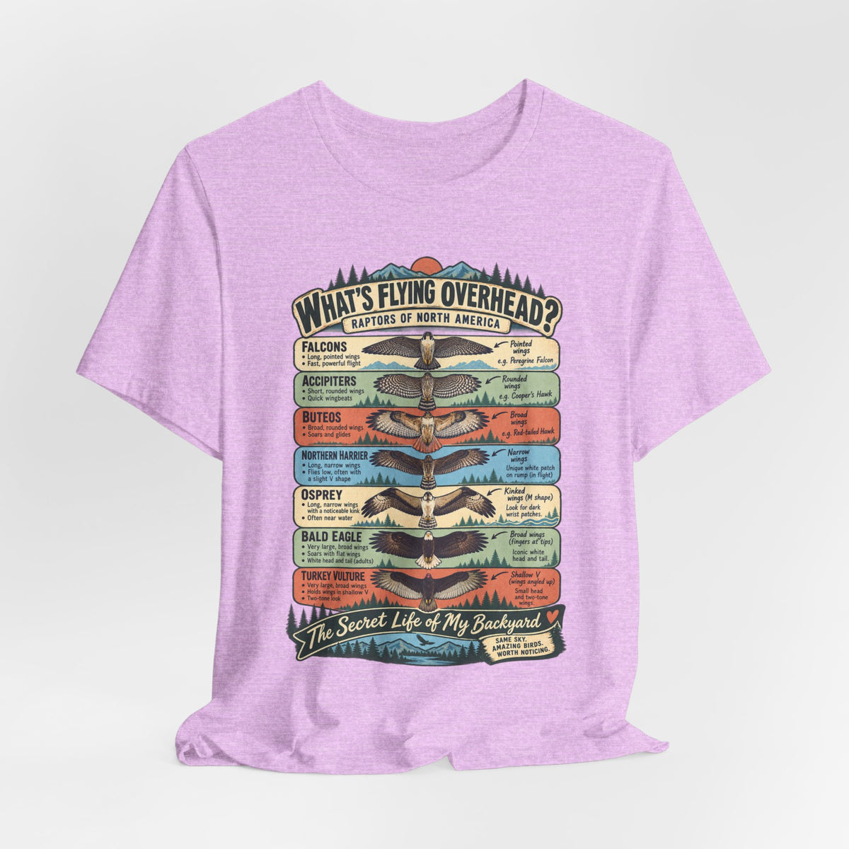 Raptors of North America Identification T-Shirt in Heather Prism Lilac - vintage birding raptor graphic tee, Barely Outdoorsy