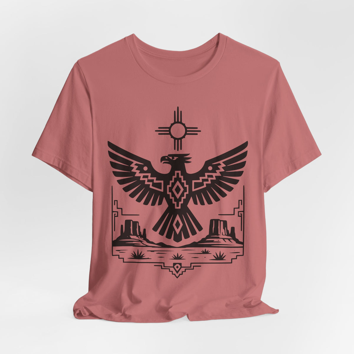 Thunderbird Zia Sun Desert T-Shirt in Heather Prism Lilac - bold Thunderbird Zia graphic tee, Barely Outdoorsy