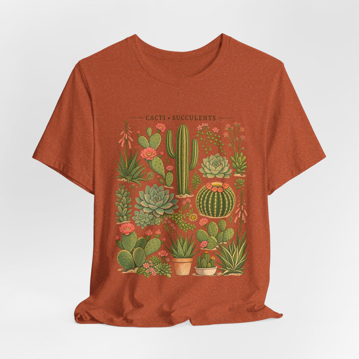 Cacti and Succulents Botanical T-Shirt in Heather Purple - botanical cacti succulents desert plant graphic tee, Barely Outdoorsy