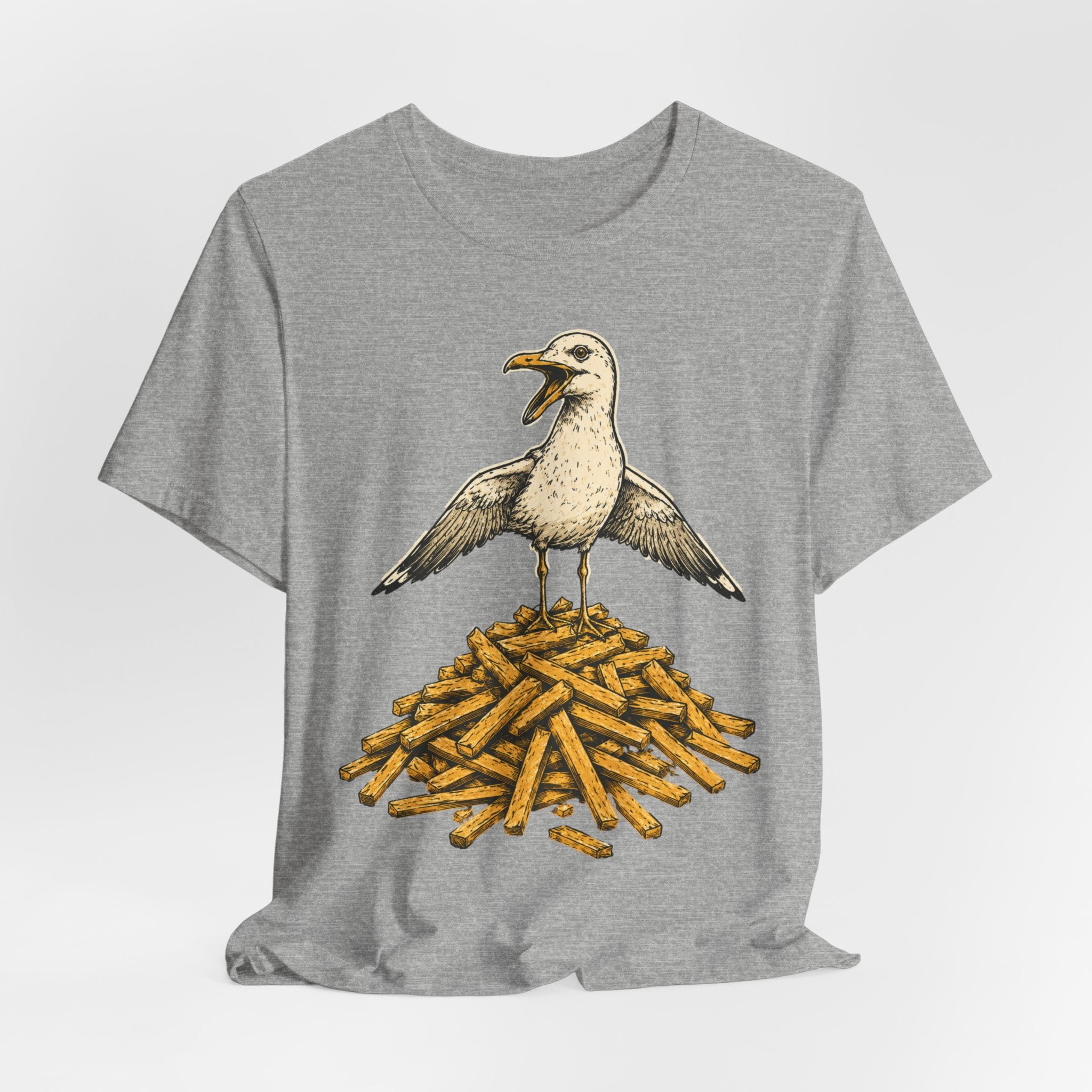 Seagull French Fry Mountain Tee in Heather Prism Lilac - funny seagull french fry shirt, Barely Outdoorsy Bella Canvas 3001