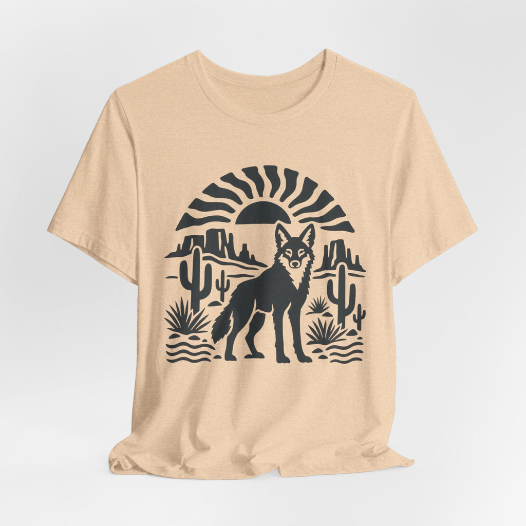 Desert Coyote Minimalist Southwest T-Shirt in Heather Cool Grey - minimalist Southwest desert coyote cactus graphic tee, Barely Outdoorsy