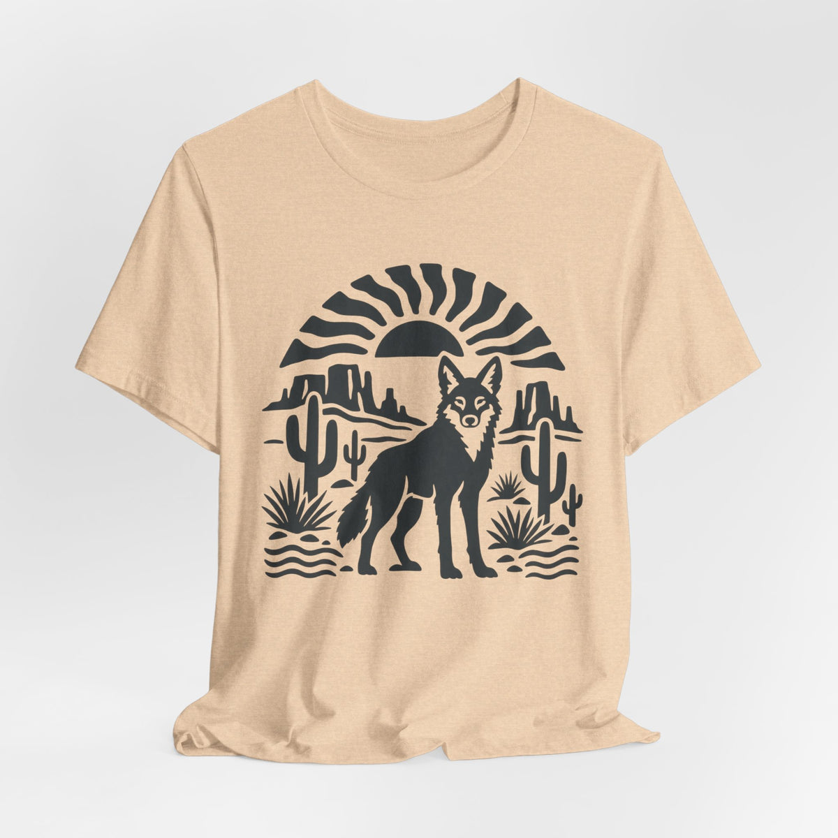 Desert Coyote Minimalist Southwest T-Shirt in Heather Cool Grey - minimalist Southwest desert coyote cactus graphic tee, Barely Outdoorsy