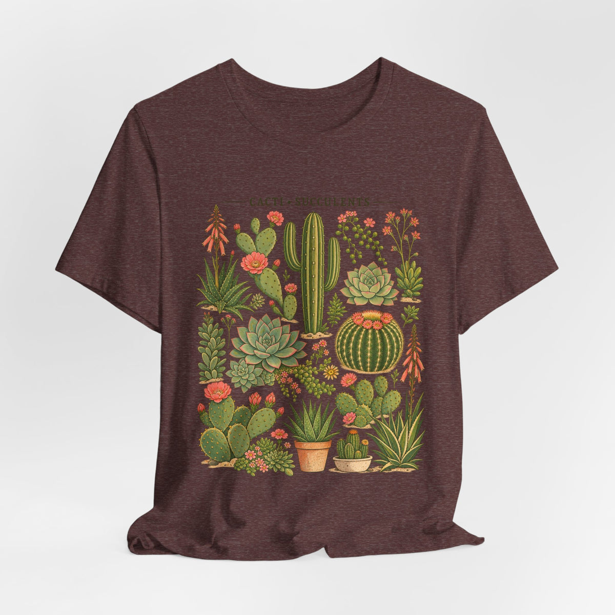 Cacti and Succulents Botanical T-Shirt in Heather Autumn - botanical cacti succulents desert plant graphic tee, Barely Outdoorsy