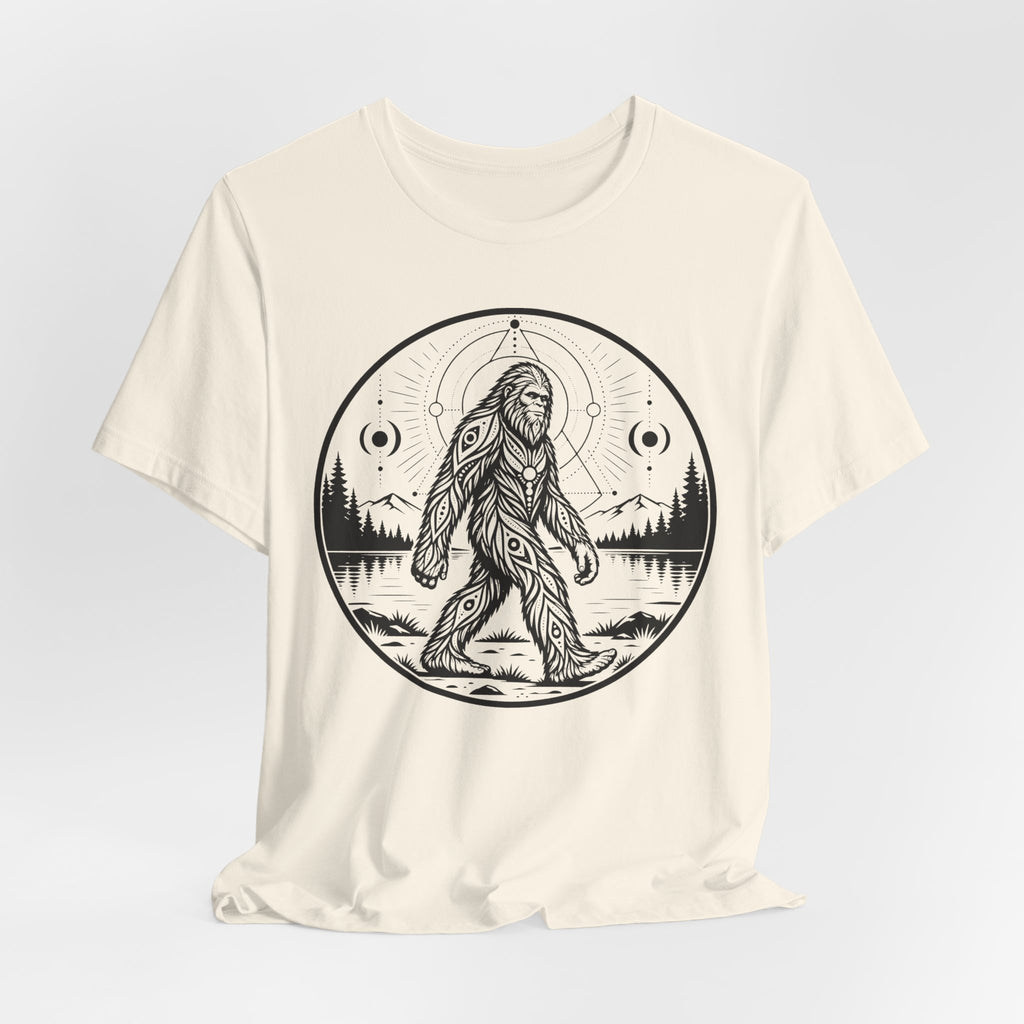Celestial Bigfoot T-Shirt in Heather Prism Lilac - celestial Sasquatch moon graphic tee, Barely Outdoorsy