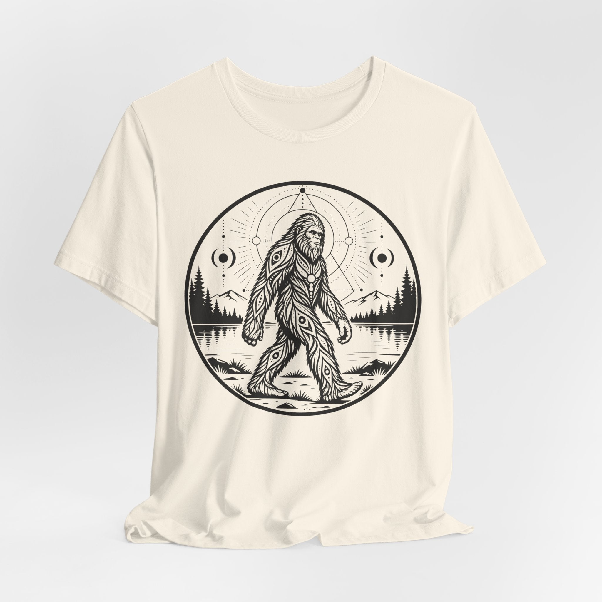 Celestial Bigfoot T-Shirt in Heather Prism Lilac - celestial Sasquatch moon graphic tee, Barely Outdoorsy