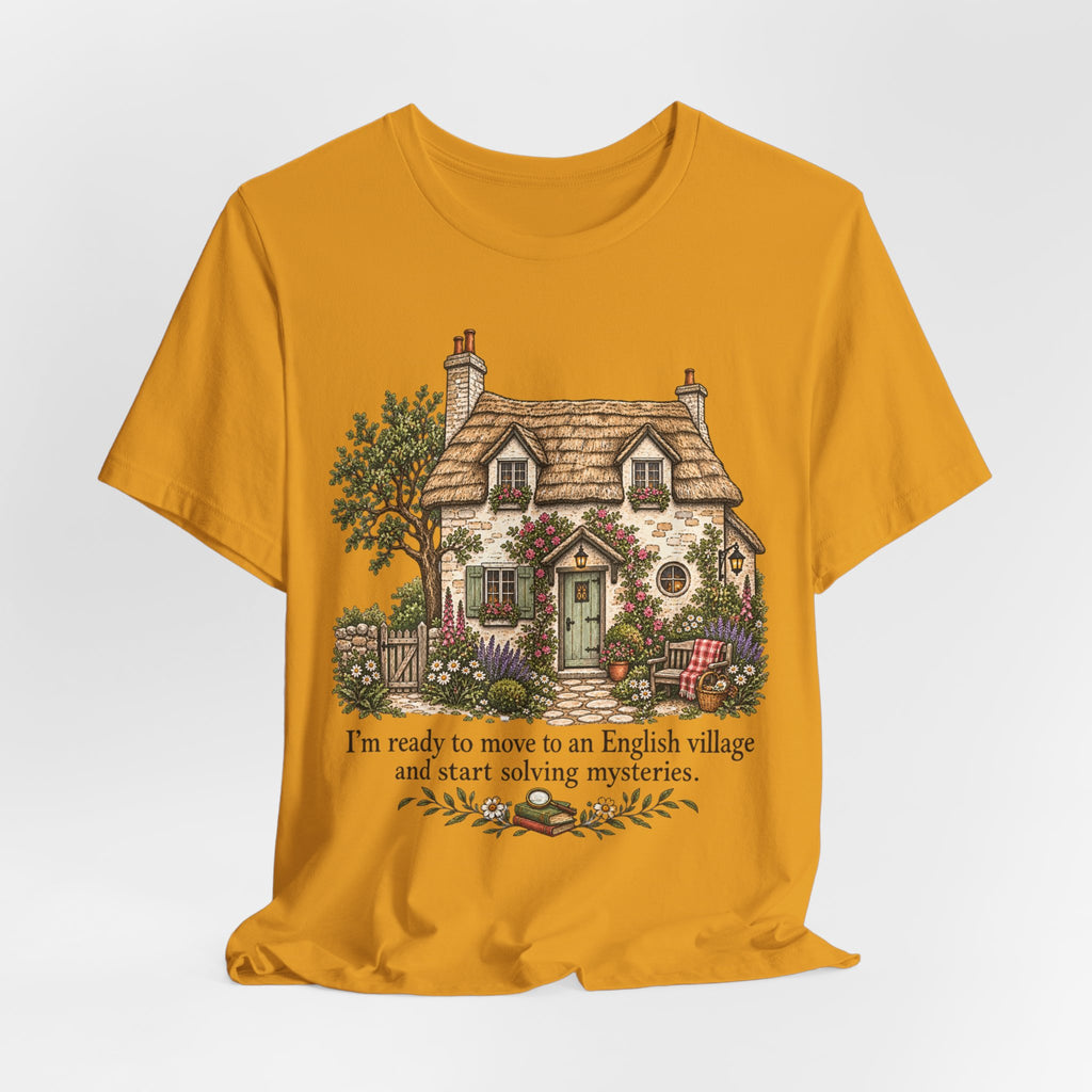 English Village Mysteries Cozy Tee in Maroon - funny English village cozy mystery shirt, Barely Outdoorsy