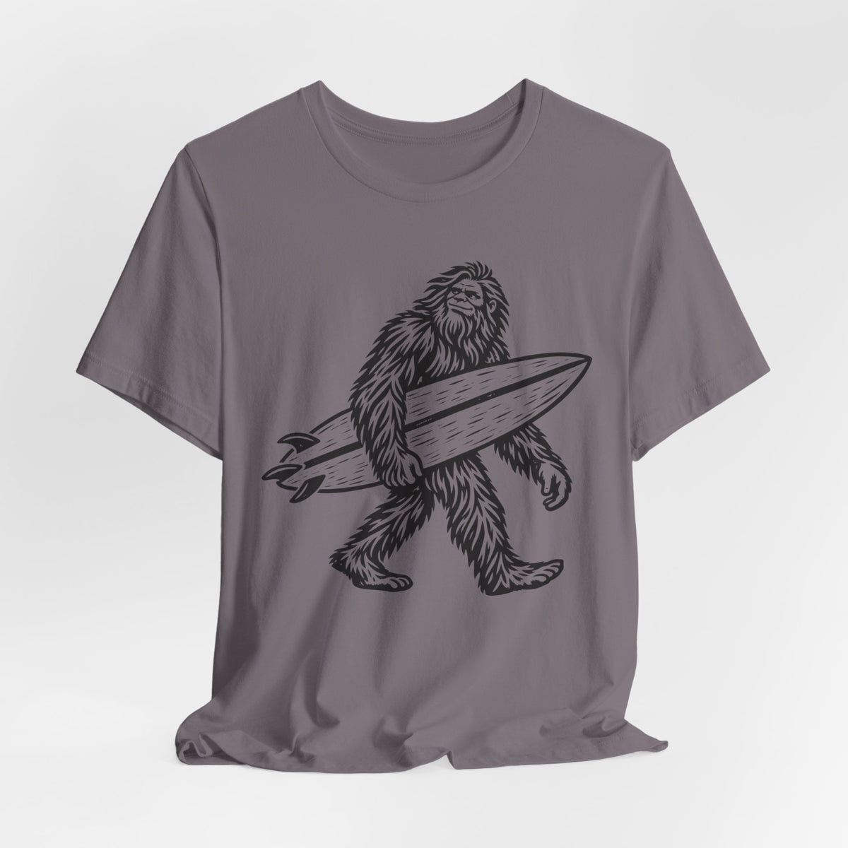 Surfing Bigfoot Tee in Mustard - funny surfing Bigfoot humor shirt, Barely Outdoorsy Bella Canvas