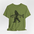 Bigfoot Fishing Sasquatch Trout T-Shirt in Heather Clay - funny Bigfoot fishing Sasquatch trout fisherman graphic tee, Barely Outdoorsy