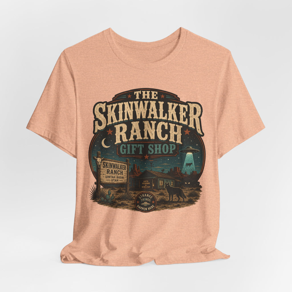 Skinwalker Ranch Gift Shop T-Shirt in Dark Grey Heather - alien UFO ranch gift humor tee