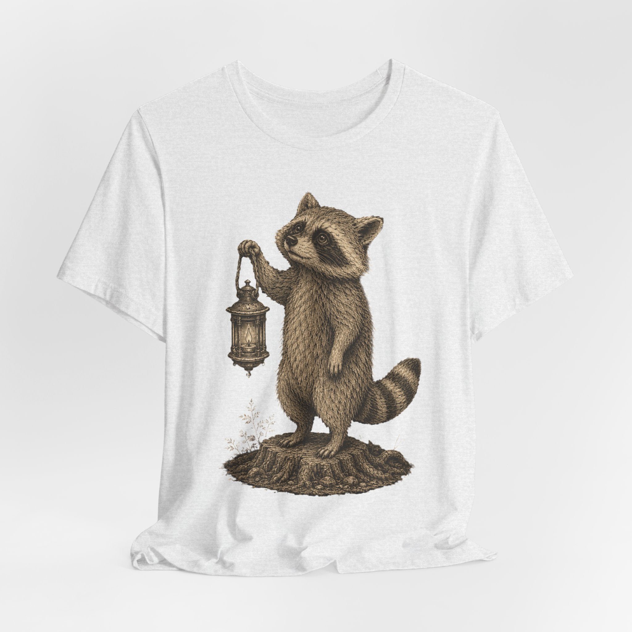 Raccoon Lantern T-Shirt in Heather Prism Lilac - goblincore raccoon lantern graphic tee, Barely Outdoorsy