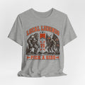 Local Legends Bigfoot vs Mothman T-Shirt in Athletic Heather - cryptid sports rivalry pennant graphic tee, Barely Outdoorsy Bella Canvas 3001