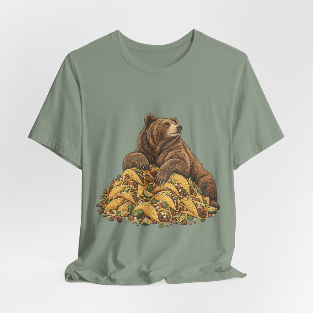 Taco Coma Bear T-Shirt in Black Heather - funny taco coma bear food humor graphic tee, Barely Outdoorsy