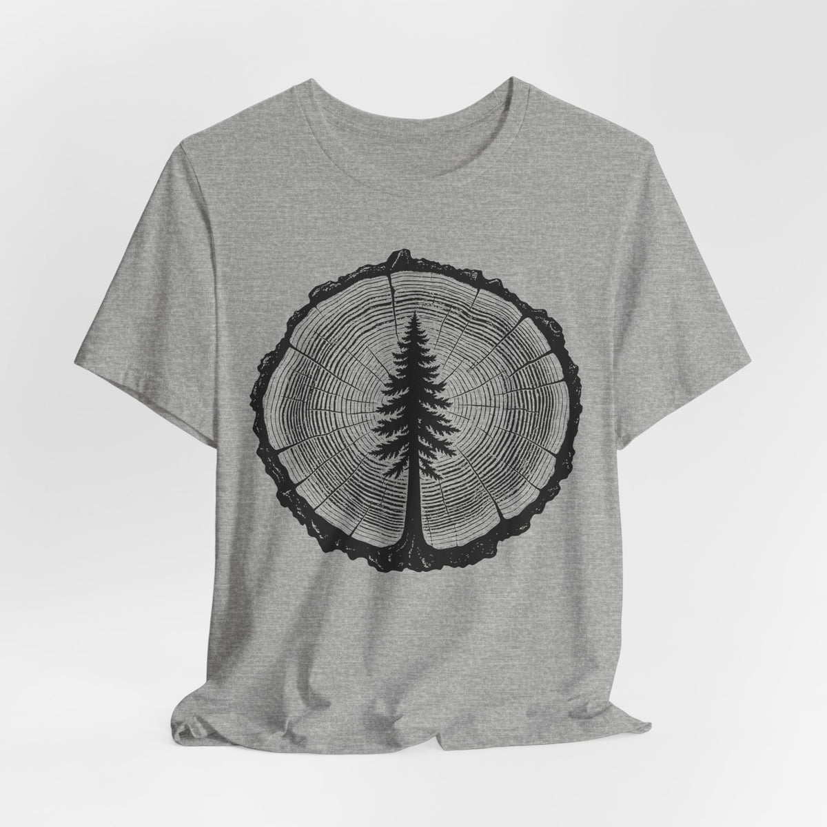 Tree Rings Pine Silhouette T-Shirt in Athletic Heather - pine tree rings silhouette nature graphic tee, Barely Outdoorsy Bella Canvas 3001