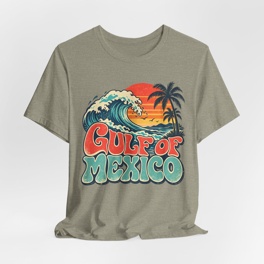 Gulf of Mexico Retro Beach T-Shirt in Ocean Blue - vintage Gulf Coast retro beach graphic tee, Barely Outdoorsy Bella Canvas