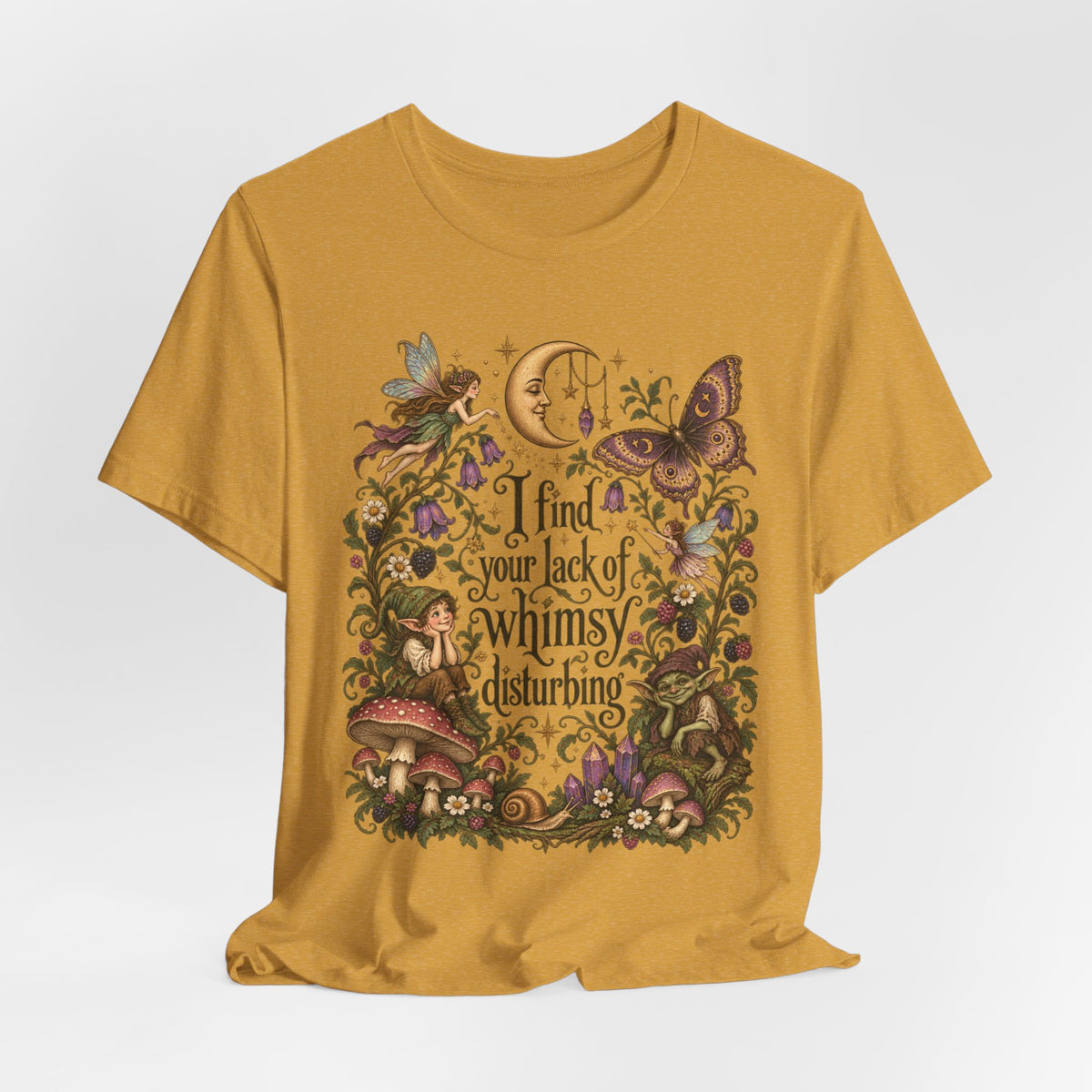 I Find Your Lack of Whimsy Disturbing Tee in Heather Purple - funny whimsy humor shirt, Barely Outdoorsy Bella Canvas