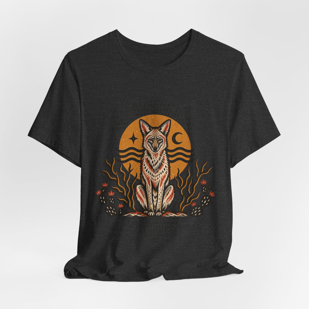 Desert Coyote Southwest T-Shirt in Heather Stone - Southwest desert coyote wildlife graphic tee, Barely Outdoorsy