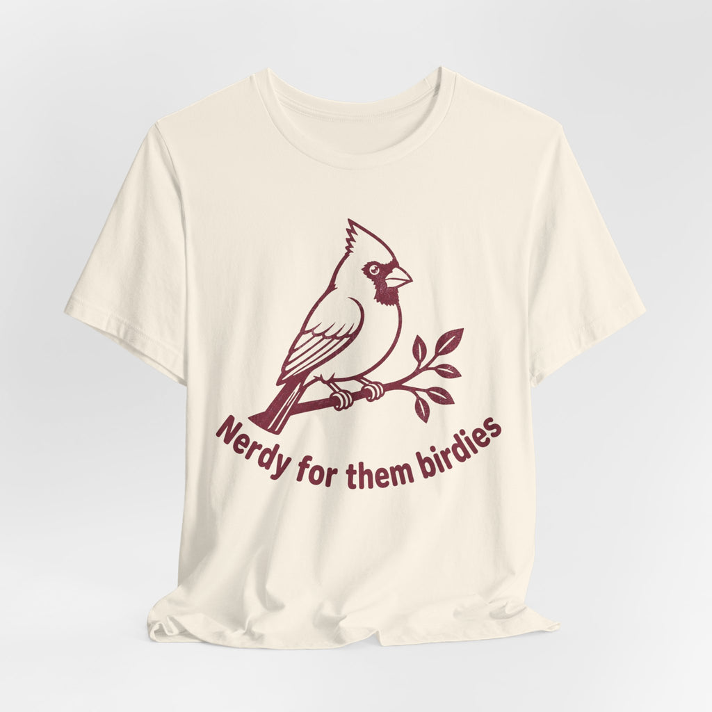 Nerdy For Them Birdies T-Shirt in Heather Prism Ice Blue - funny birder cardinal graphic tee, Barely Outdoorsy Bella Canvas