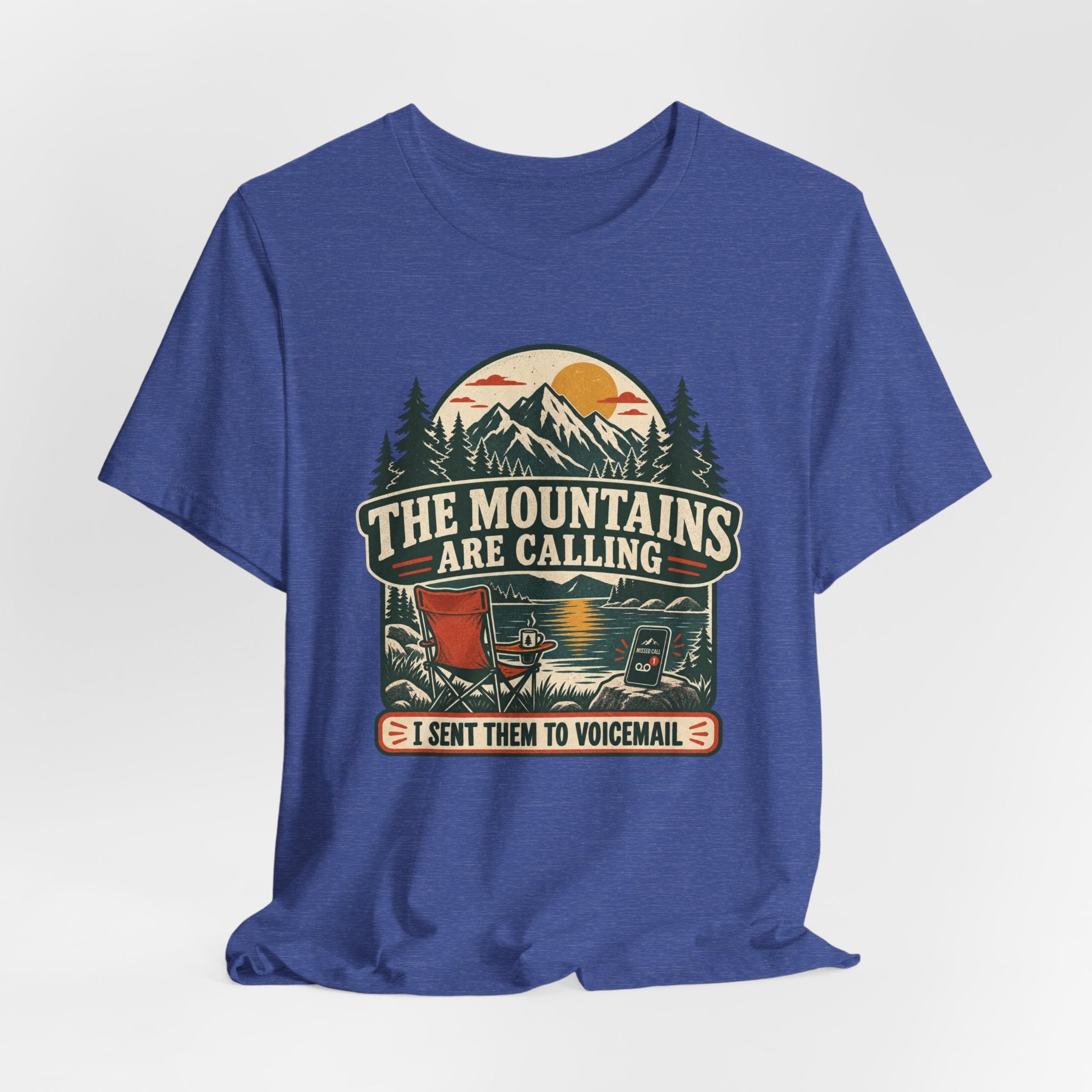 Mountains Are Calling Sent to Voicemail T-Shirt in Heather Peach - funny hiking voicemail graphic tee, Barely Outdoorsy