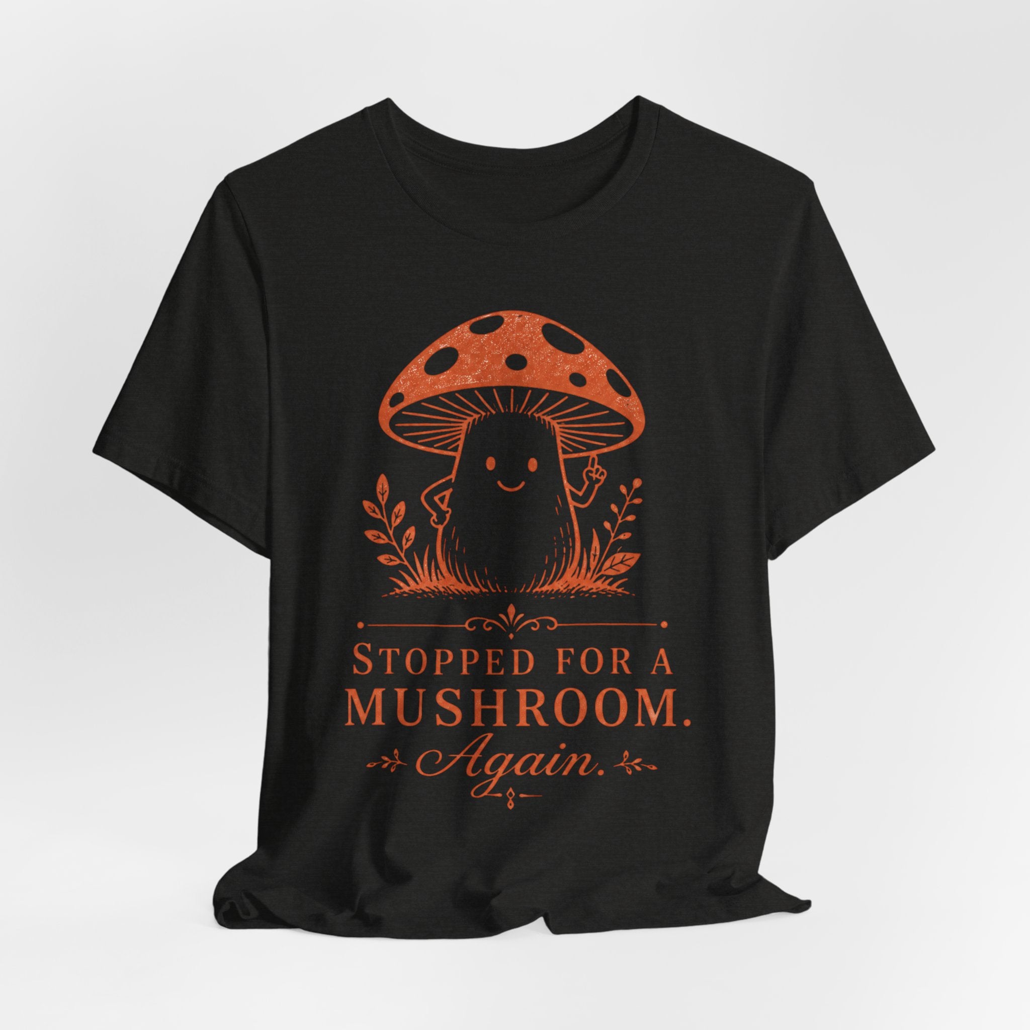 Stopped for a Mushroom Again Tee in Heather Peach - vintage mushroom trail foraging graphic tee, Barely Outdoorsy