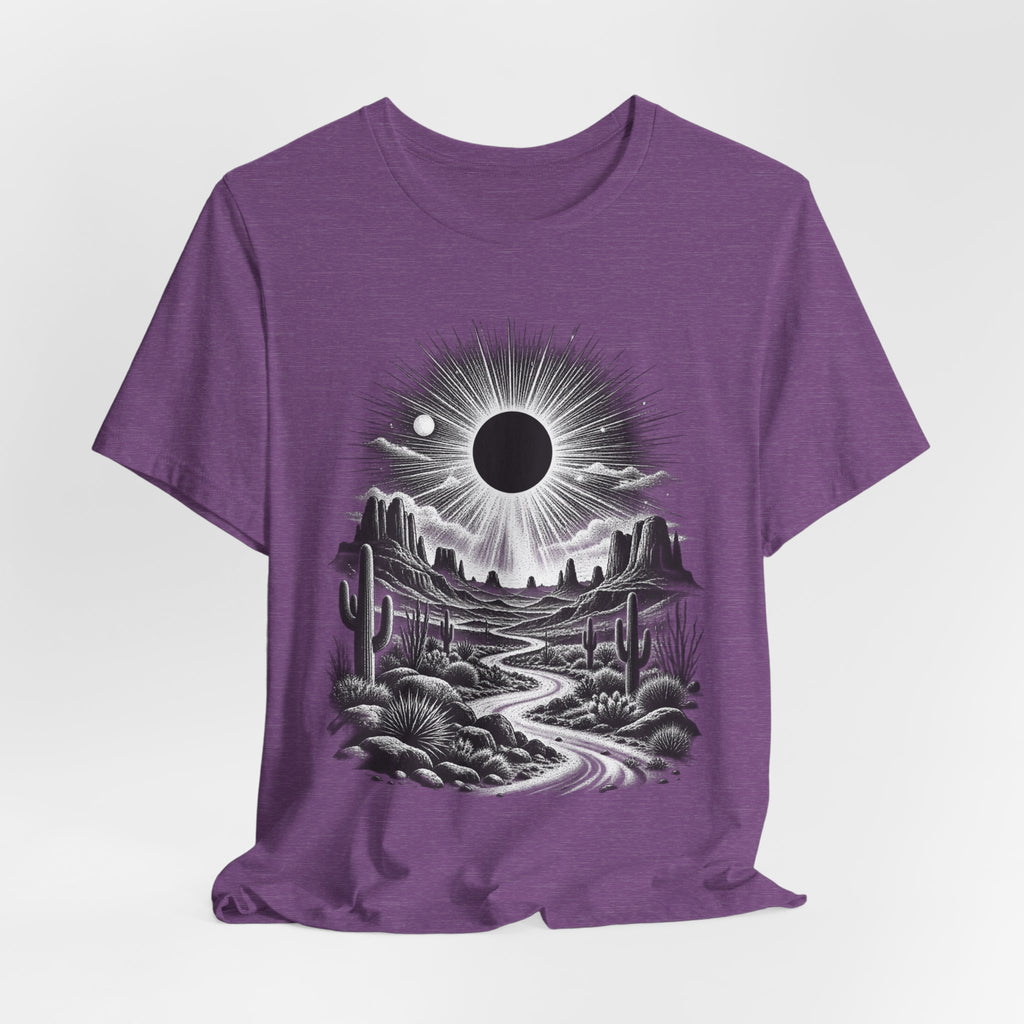 Desert Solar Eclipse T-Shirt in Heather Green - Southwest desert solar eclipse celestial graphic tee, Barely Outdoorsy