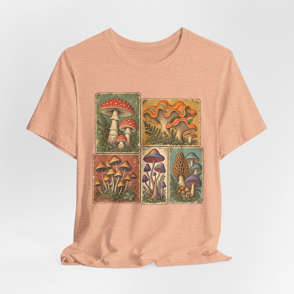 Favorite Mushroom Cards T-Shirt in Black Heather - goblincore psychedelic mushroom card deck fungi graphic tee, Barely Outdoorsy