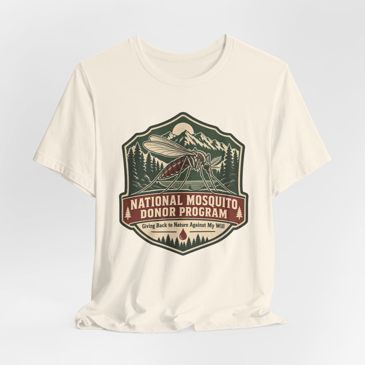 National Mosquito Donor Program Tee in Heather Peach - funny mosquito donor shirt, Barely Outdoorsy Bella Canvas 3001