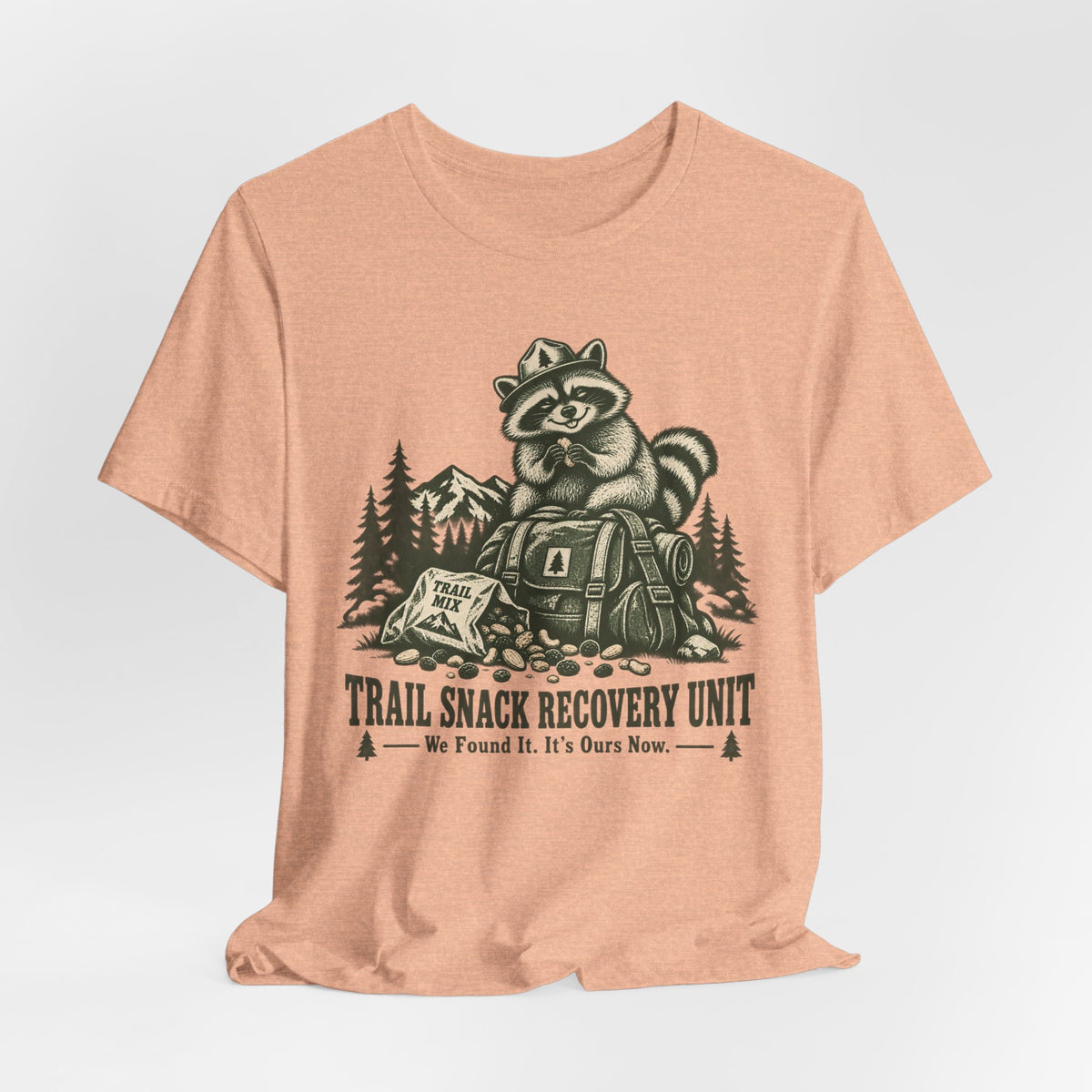 Trail Snack Recovery Unit T-Shirt in Heather Ice Blue - funny hiking snack graphic tee, Barely Outdoorsy