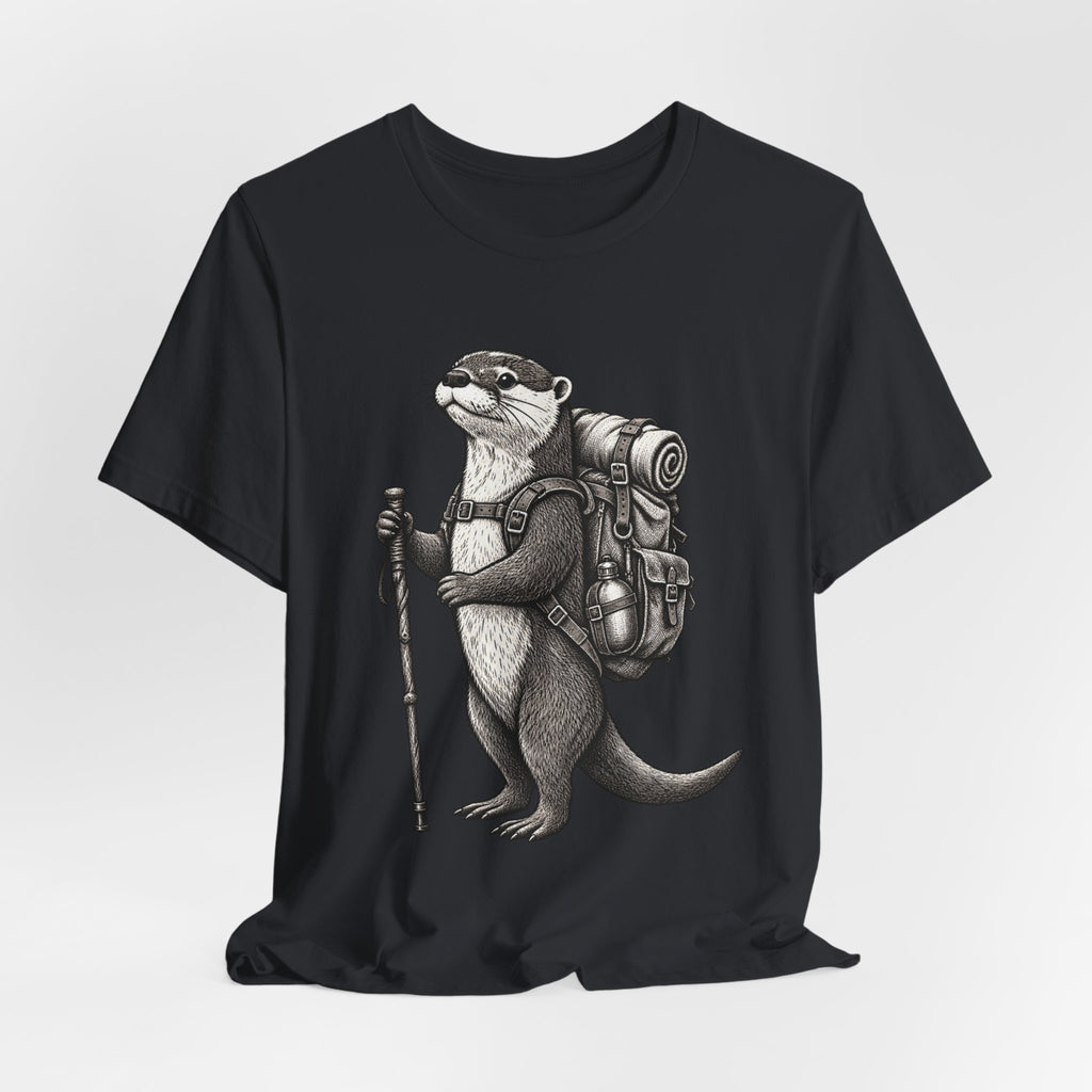 Otter Backpacker Tee in Heather Stone - funny otter backpacker shirt, Barely Outdoorsy Bella Canvas