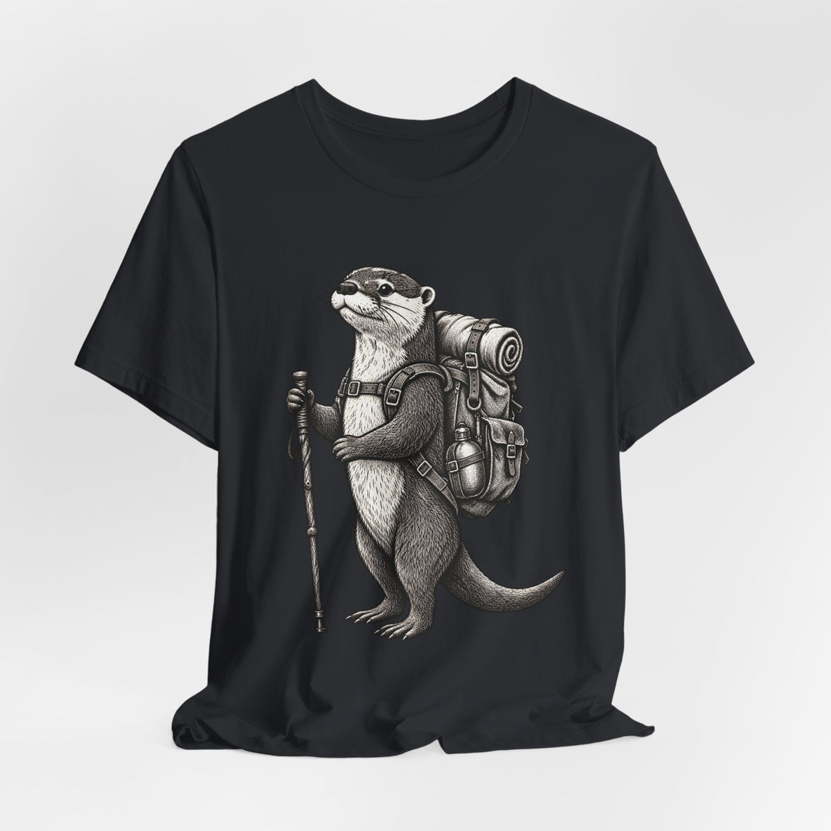 Otter Backpacker Tee in Heather Stone - funny otter backpacker shirt, Barely Outdoorsy Bella Canvas