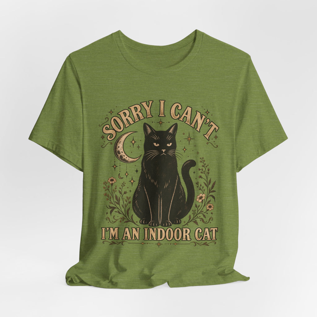 Sorry I Can't I'm an Indoor Cat T-Shirt in Heather Sunset - funny indoor cat introvert graphic tee, Barely Outdoorsy