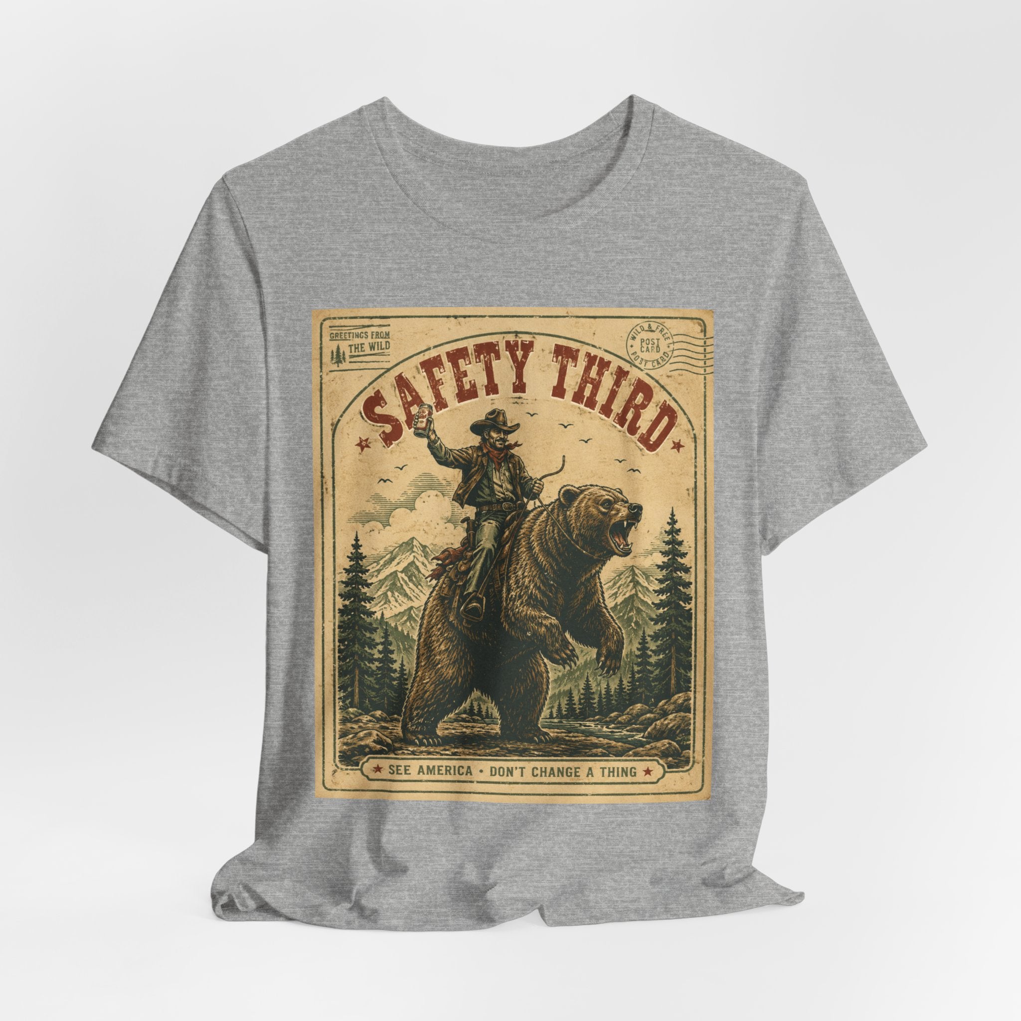 Safety Third Funny Bear Riding Cowboy T-Shirt