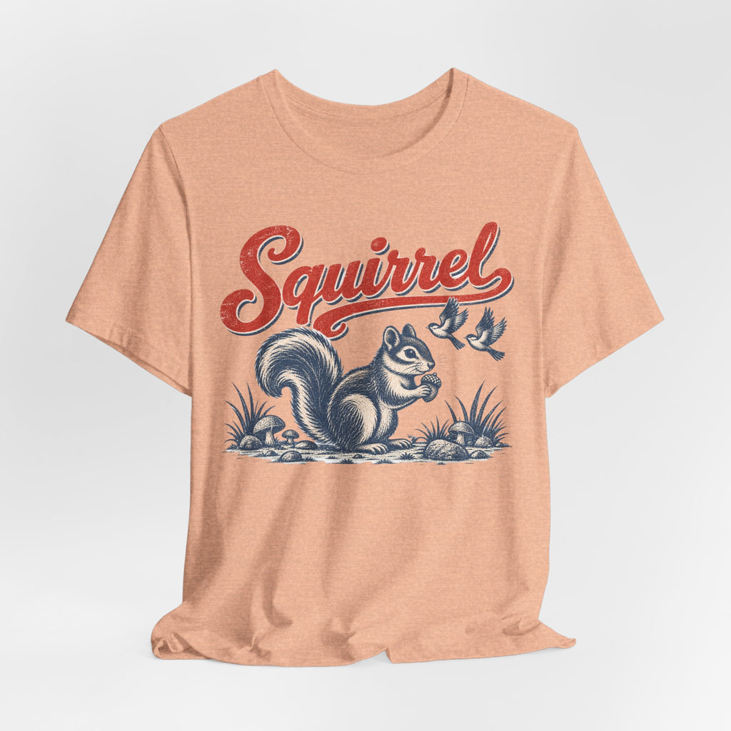 Vintage Squirrel Woodland Tee in Pink - retro naturalist squirrel woodland shirt, Barely Outdoorsy Bella Canvas 3001