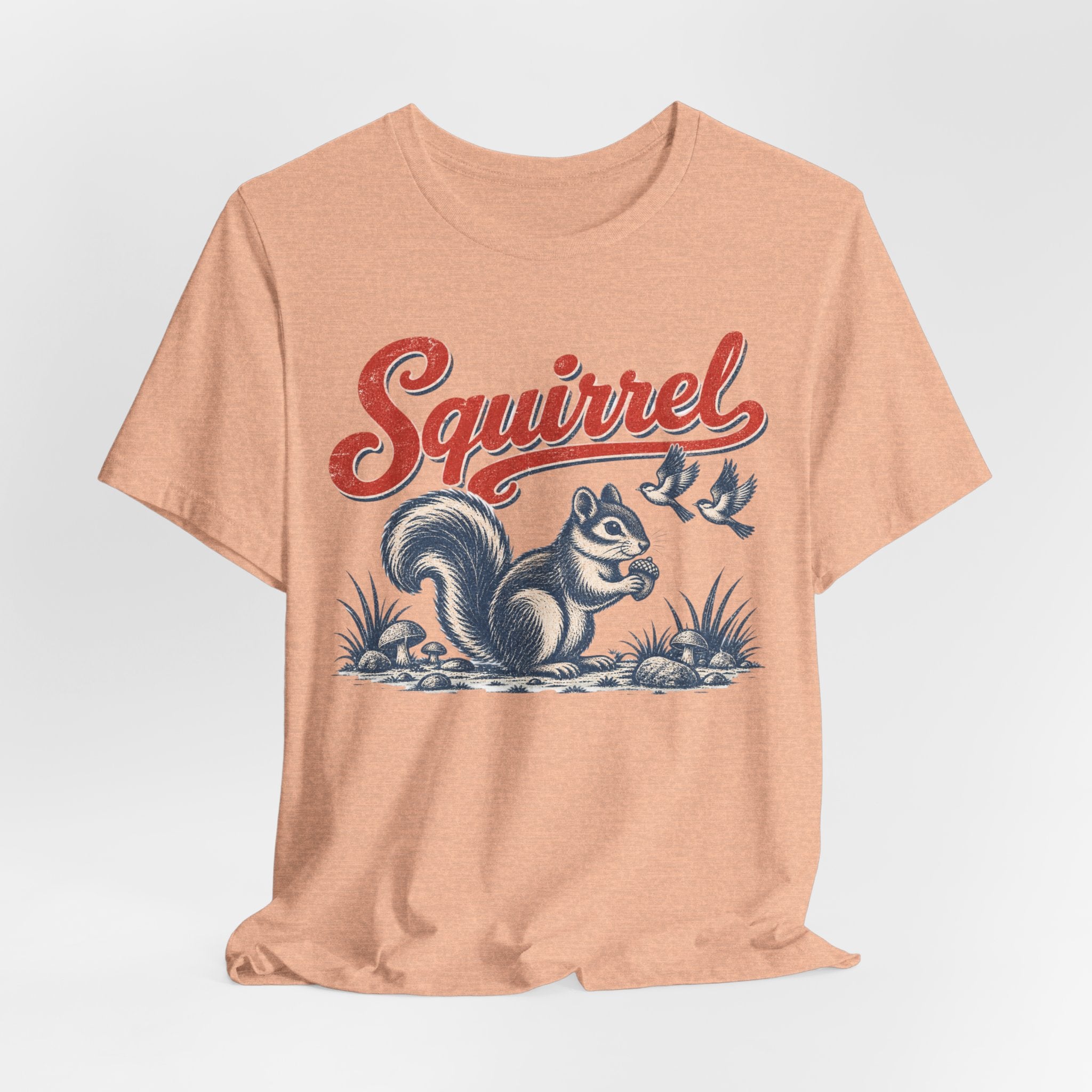 Vintage Squirrel Woodland Tee in Pink - retro naturalist squirrel woodland shirt, Barely Outdoorsy Bella Canvas 3001