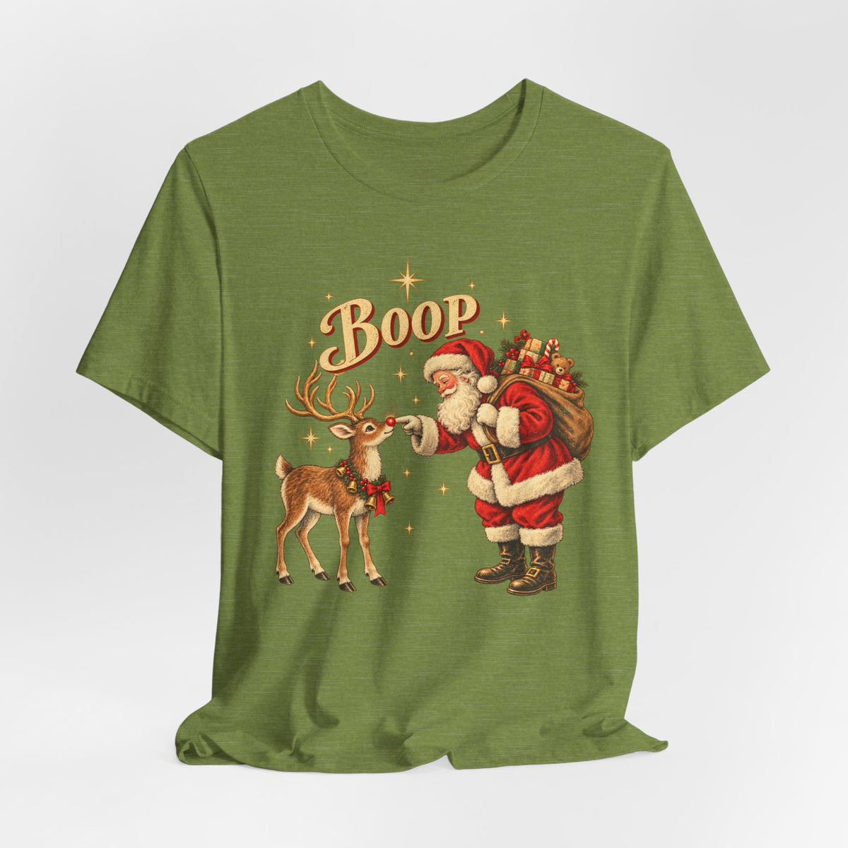 Santa Boop Reindeer Christmas T-Shirt in White - funny Santa boop reindeer Christmas holiday graphic tee, Barely Outdoorsy